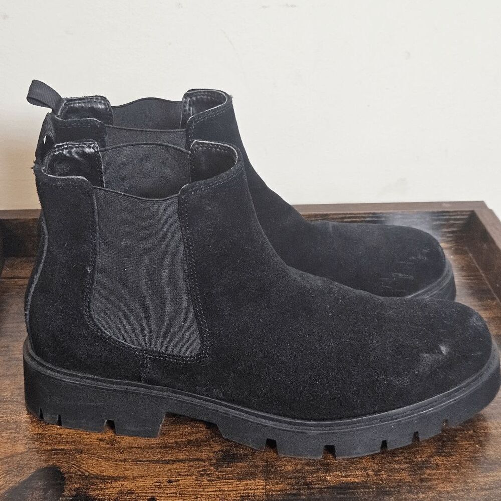 Zara Chelsea Suede Chunky Ankle Boots Women's Black Size 9